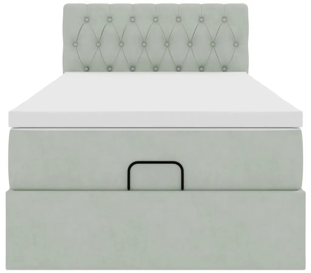 Estrutura de cama otomana com colchão cinza claro Veludo