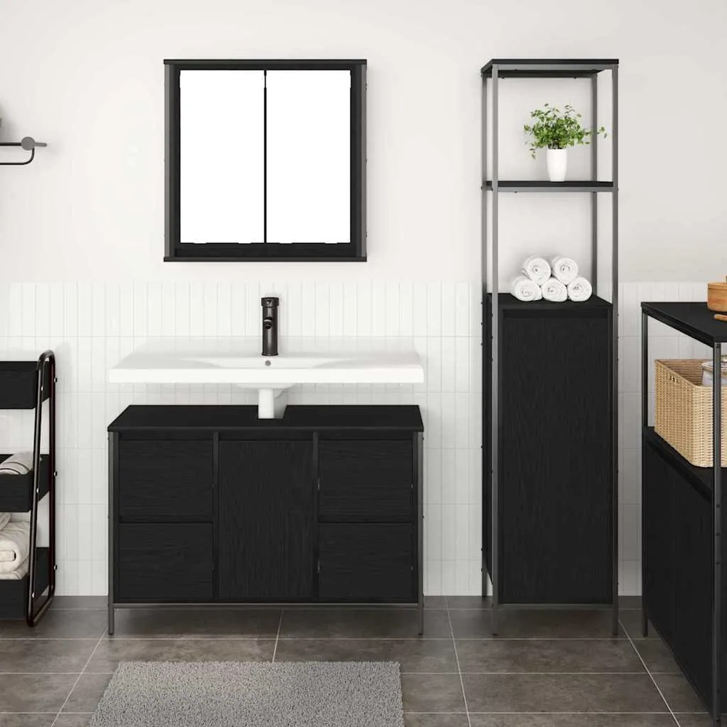 vidaXL Conjunto de Móveis para Banheiro com porta 2 pcs Carvalho preto
