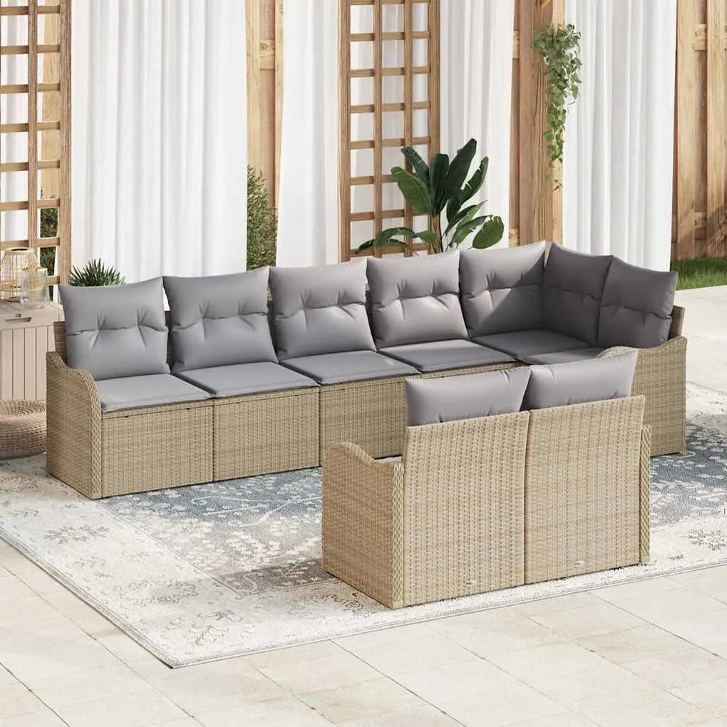 vidaXL Conjunto de Sofás de Jardim da com 8 Peças e Almofadas Beje de Rattan Sintético