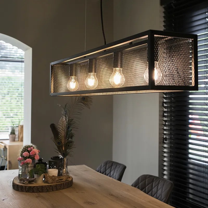 Candeeiro de suspensão industrial inteligente preto incl. 4 WiFi A60 - Cage Wire