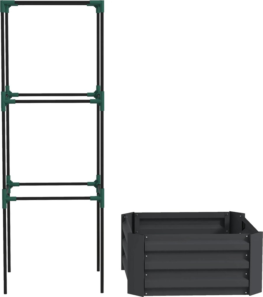 Outsunny Canteiro elevado com treliça, vaso com suporte, fundo aberto, resistente às intempéries, 61 cm x 61 cm x 140 cm, cinza escuro | Aosom Portugal