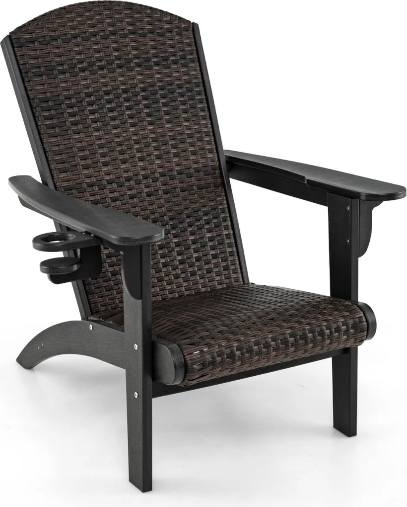 Cadeira Adirondack para Jardim em HDPE com assento e encosto almofadados em rattan, braços largos e porta-copos Cor do rattan Castanho misturado e Bra