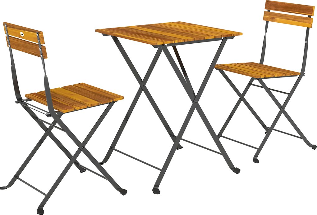 Outsunny Conjunto 3 pcs para 2 Pessoas Mesa de Jantar Dobrável com 2 Cadeiras Dobráveis para Terraço Varanda Teca | Aosom Portugal