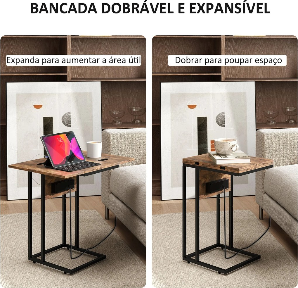 Mesa Auxiliar com Estação de Carga Mesa Auxiliar para Sofá com Tampo D