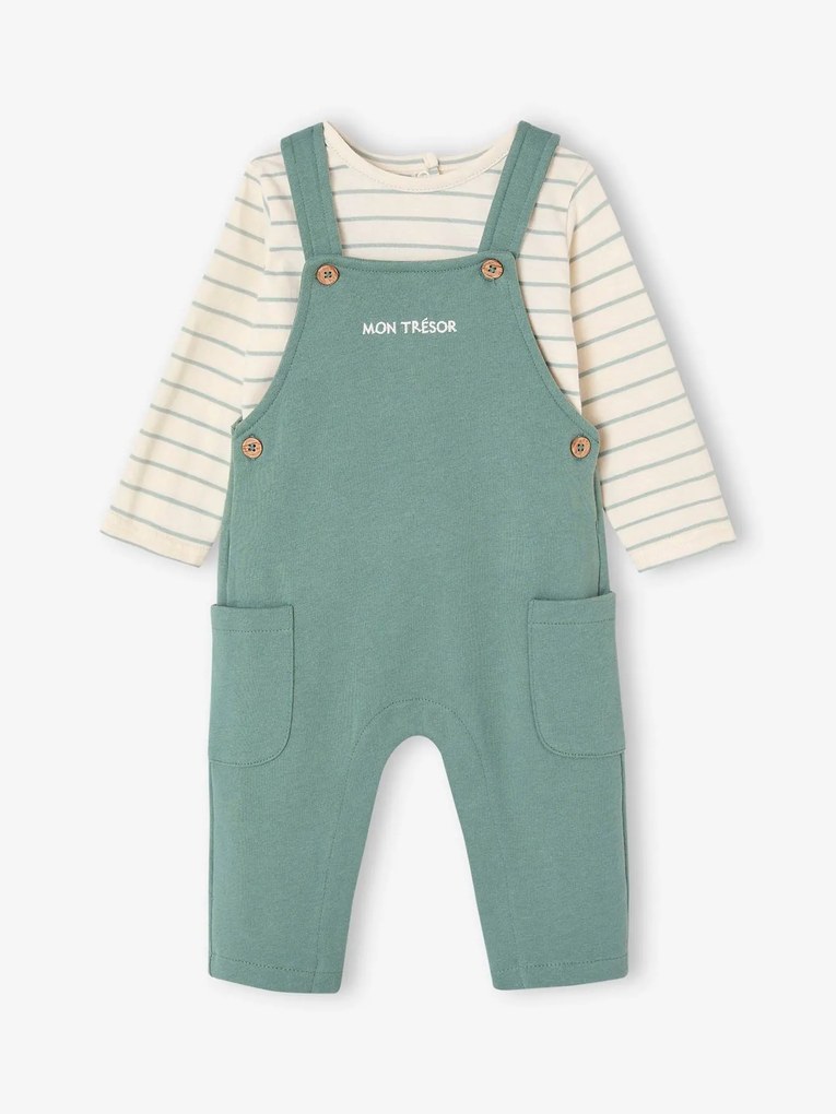 Conjunto para personalizar, camisola e jardineiras em moletão, para bebé verde-esmeralda