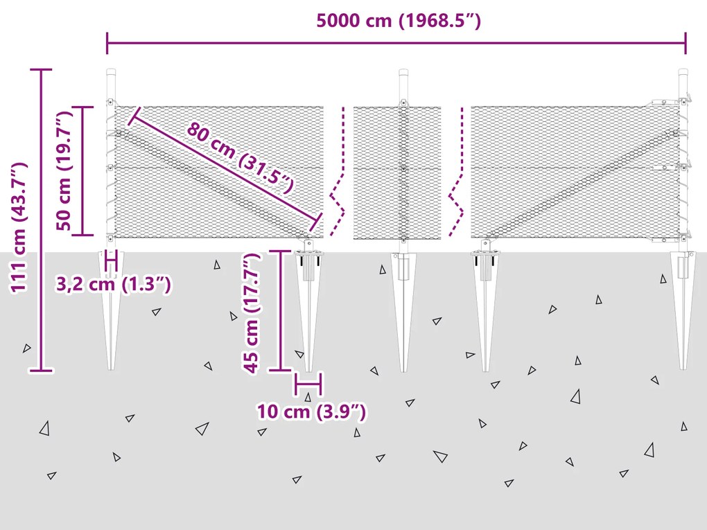 Cerca Hexagonal vidaXL Cinza 0,5x50 m Aço