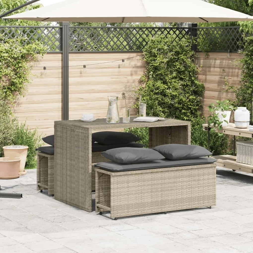 3 pcs conjunto de jantar p/ jardim c/ almofadões cinzento claro