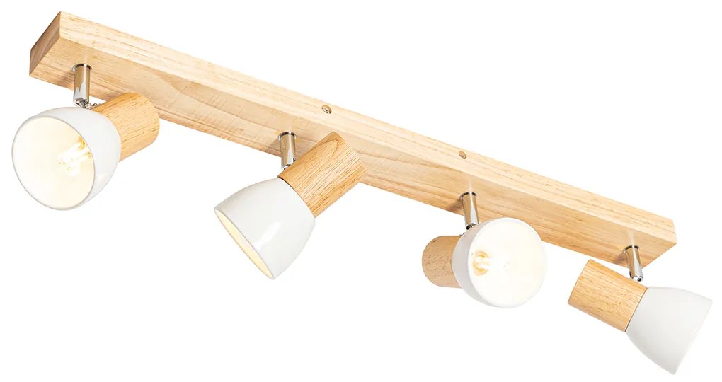 Candeeiro de teto em madeira com foco branco ajustável 4 luzes - Thorin Country / Rústico
