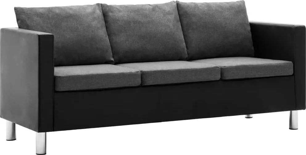 Sofá de 3 lugares em couro artificial preto e cinzento claro