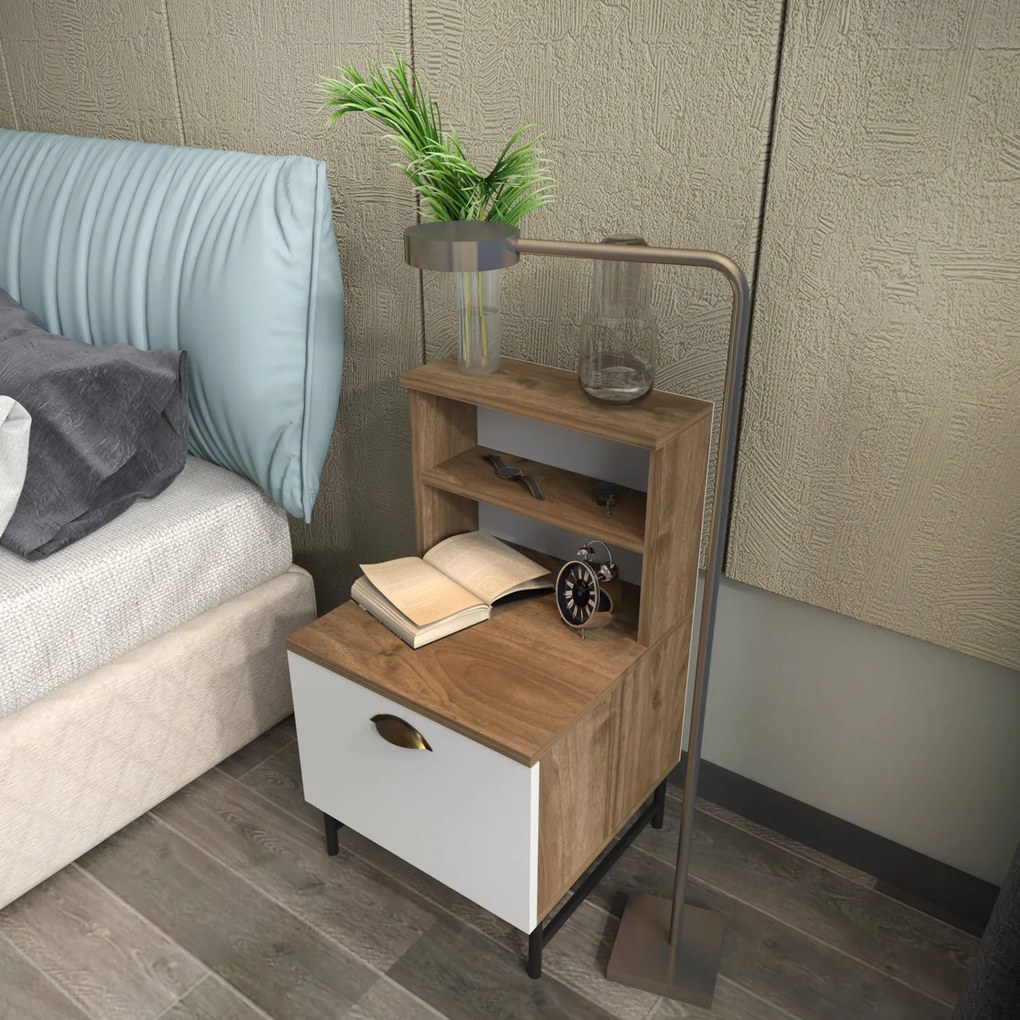 Mesa de Cabeceira Cressi – Cor Nogueira Branca – 45x83x22,5 cm