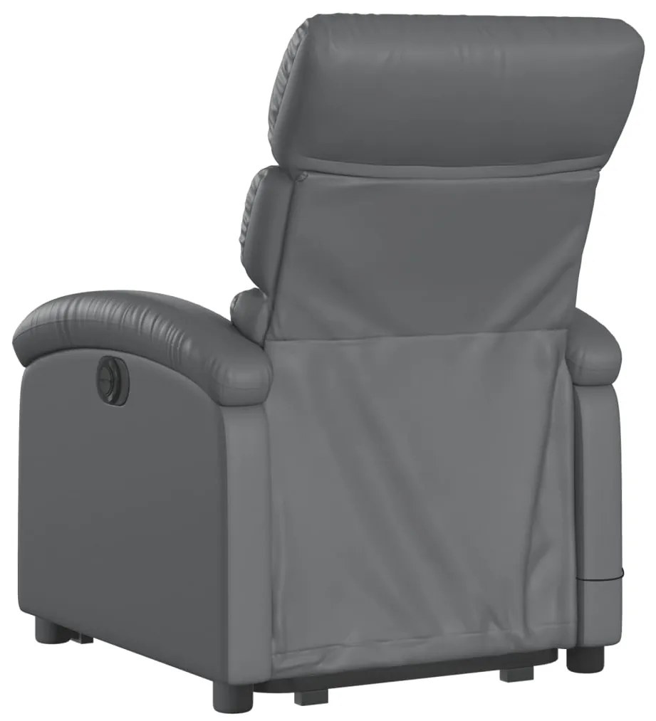 Poltrona massagens reclinável elevatória couro artif. cinzento