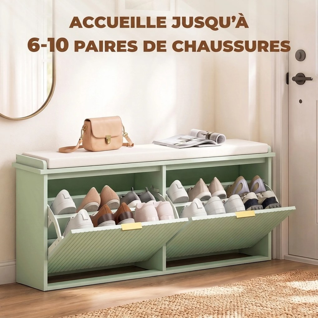 Banco para Sapatos, 104 x 26 x 47,5 cm, Gaveta Basculante, Verde