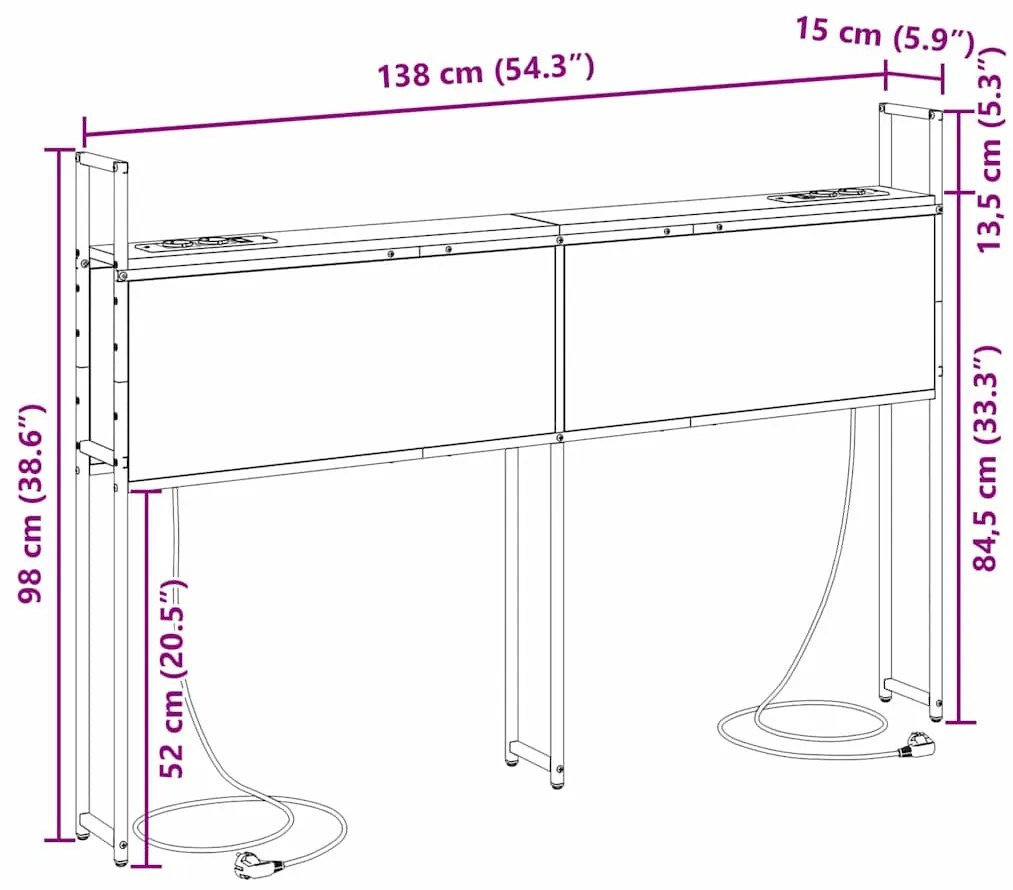Cabeceira de armazenamento com cabeceira Sonoma cinzento 135 cm