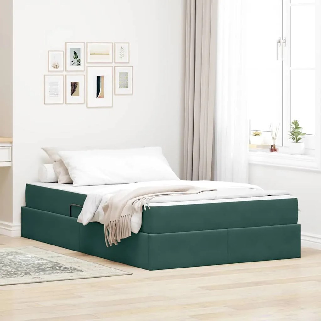 vidaXL Cama com arrumação e colchão Verde Escuro 120 x 200 cm Veludo