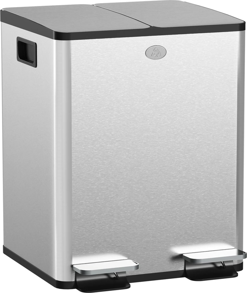 Caixote do lixo duplo para cozinha, 2 x 20 L, 2 tampas com fecho suave, baldes interiores removíveis e pegas