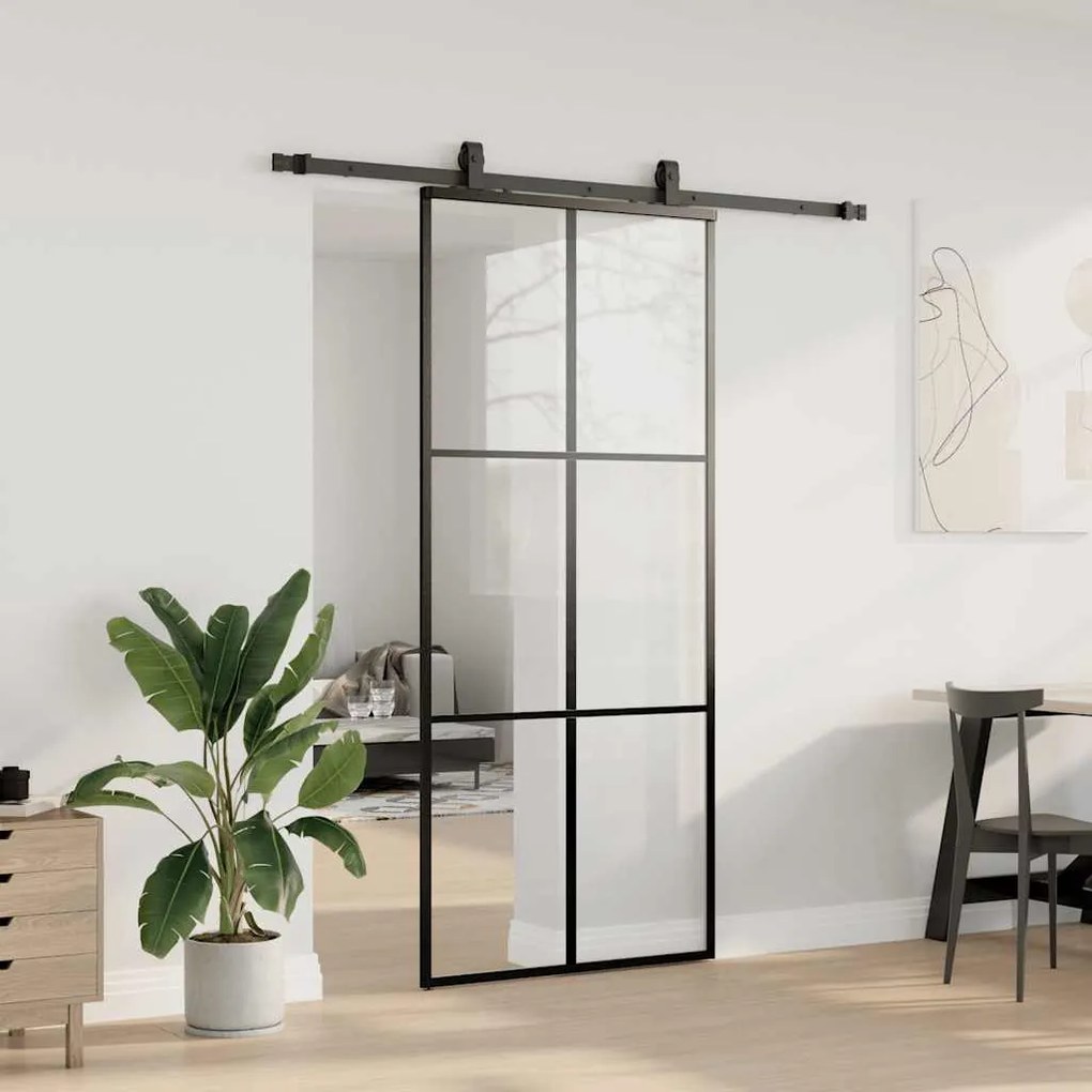 Porta deslizante c/ conj. ferragens 90x205cm vidro ESG preto