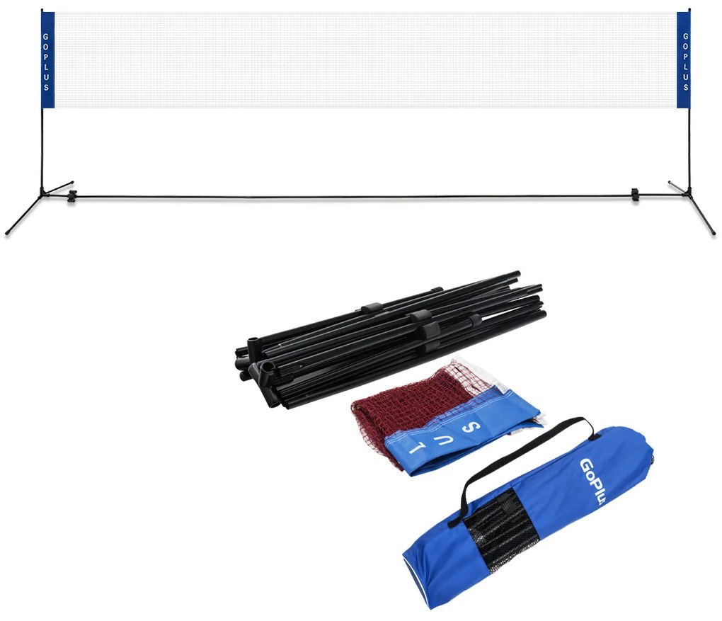Conjunto com Rede Portátil Badminton 5,1 m Rede de Ténis Dobrável em PE com 2 alturas Rede de Voleibol Pickleball