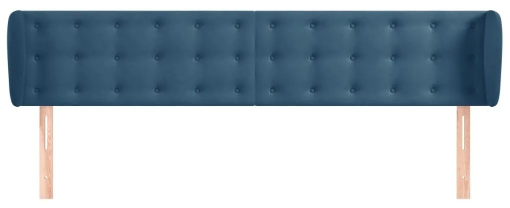 Cabeceira de cama c/ abas veludo 203x23x78/88cm azul-escuro