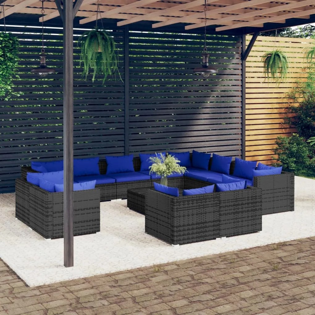 vidaXL 13 pcs conjunto lounge de jardim c/ almofadões vime PE cinzento