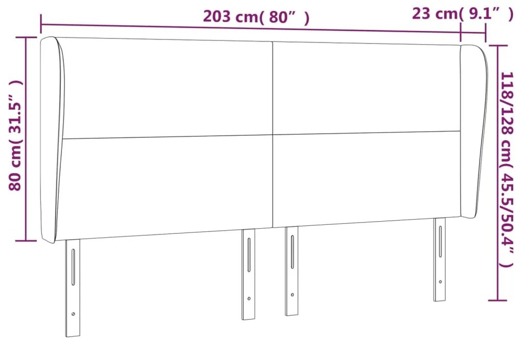 Cabeceira cama c/ abas veludo 203x23x118/128 cm cinzento-claro