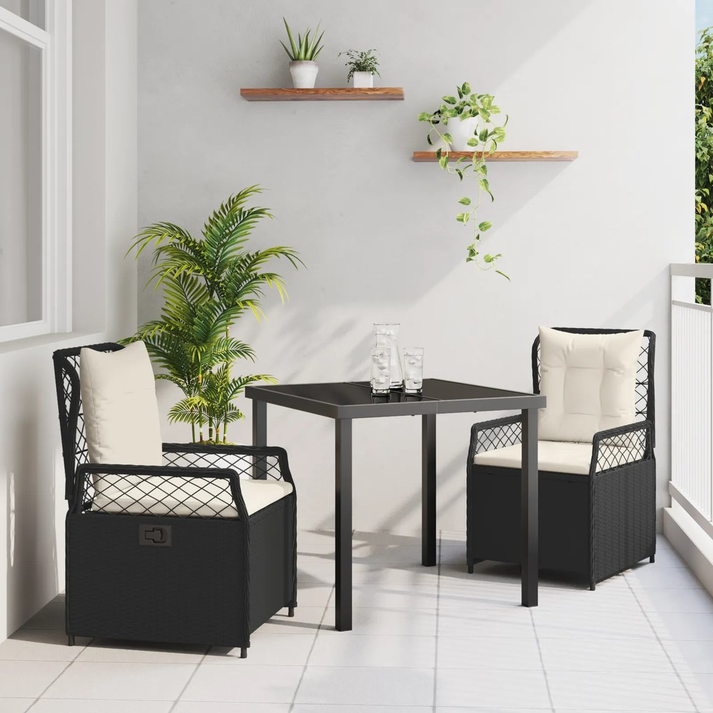 vidaXL Conjunto de Jantar Jardim 3 Peças Preto Vime Sintético
