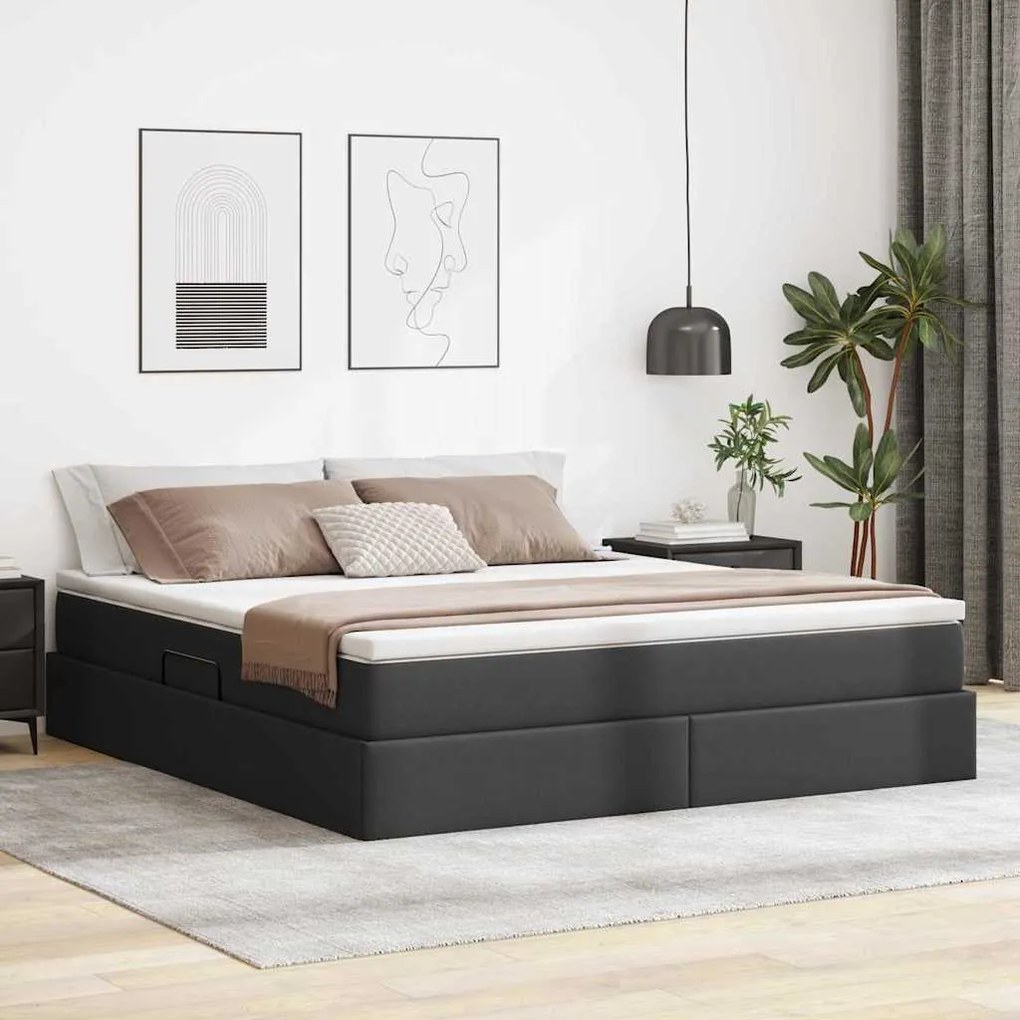 vidaXL Cama com arrumação e colchão Preto 180 x 200 cm Couro Sintético
