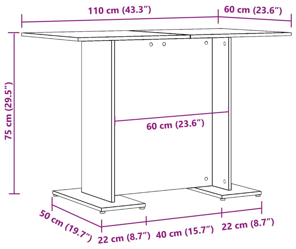 Mesa de jantar 110x60x75 cm derivados de madeira madeira velha