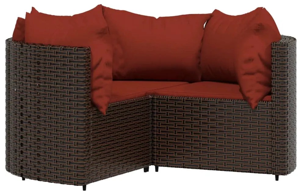 4 pcs conjunto lounge jardim c/ almofadões vime PE castanho