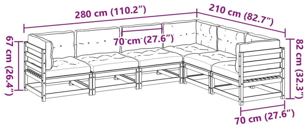 6 pcs conjunto sofás de jardim c/ almofadões pinho impregnado