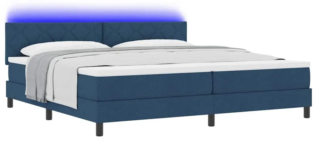 Cama Box Spring com Colchão &amp; LED Azul 200x200 cm Tecido