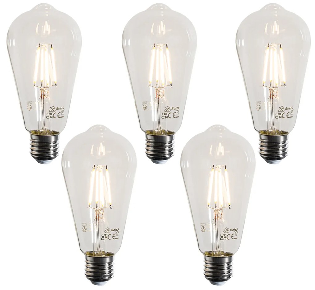 Conjunto de 5 lâmpadas de filamento LED E27 ST64 transparentes 4W 470 lm 2700K