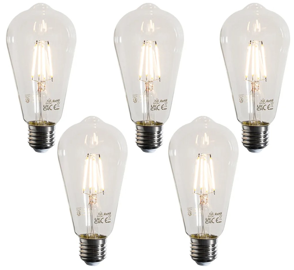 Conjunto de 5 Lâmpadas LED de Filamento E27 ST64 Transparente 4W 470 lm 2700K