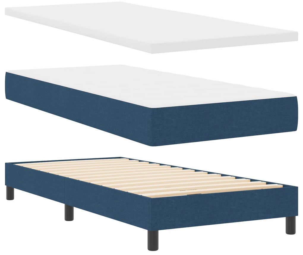 Cama Box Spring com Colchão Azul 90x200 cm Tecido