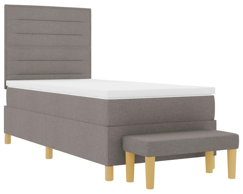 Cama Box Spring com Colchão & Banco Taupe 90x190 cm Tecido