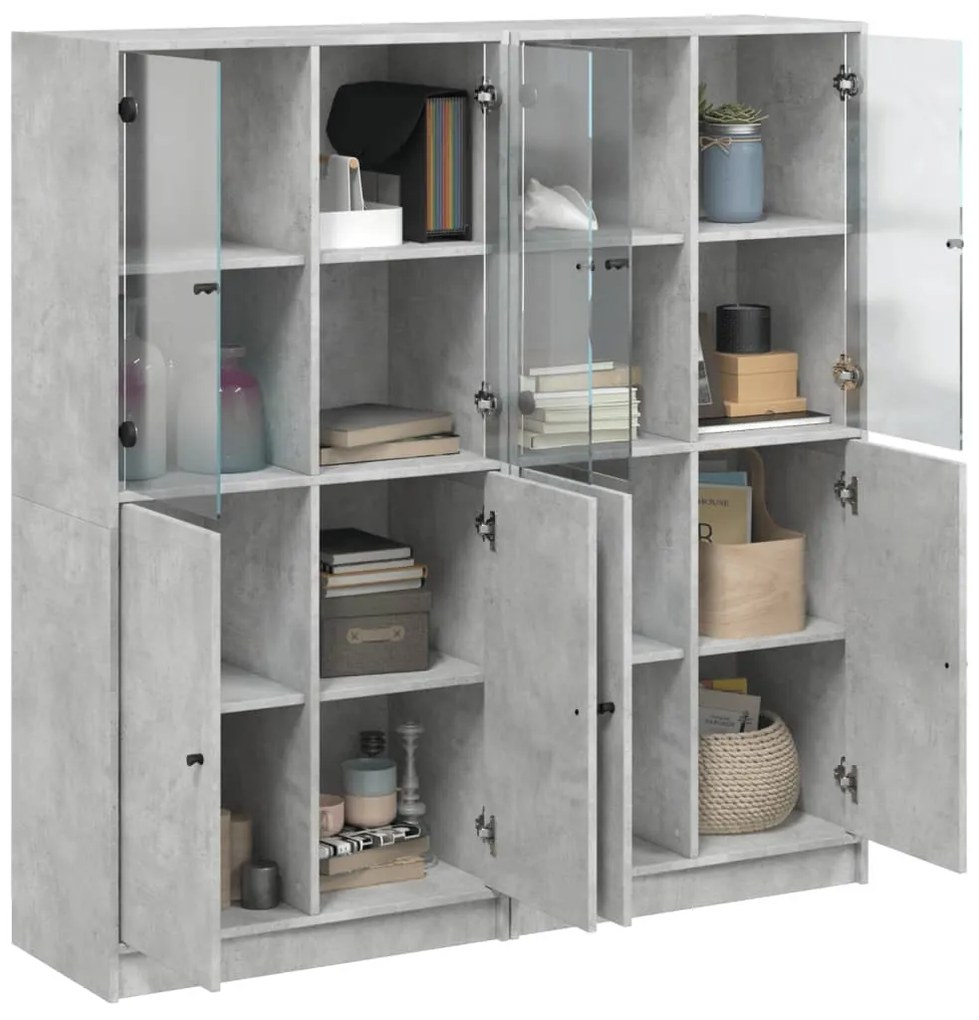 Estante c/ portas 136x37x142 cm derivados madeira cinza cimento