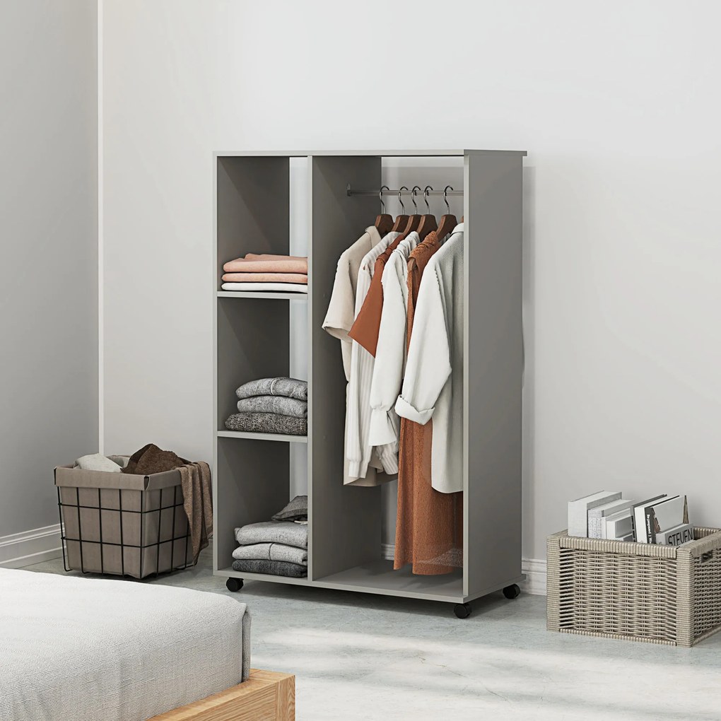 Guarda Roupa aberto, 80 x 40 x 128 cm, Arrumação Aberta, Cinzento