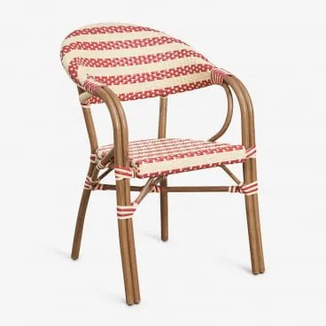 Pacote De 4 Cadeiras De Jardim Empilháveis De Alumínio Brielle Bistro Com Braços Vermelho Burdeos - Beige Creme - Sklum