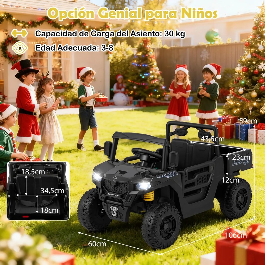 Camião basculante elétrico para crianças 12V com comando à distância, música, contos e luzes LED, suspensão com molas para crianças de 3 a 8 anos, pre