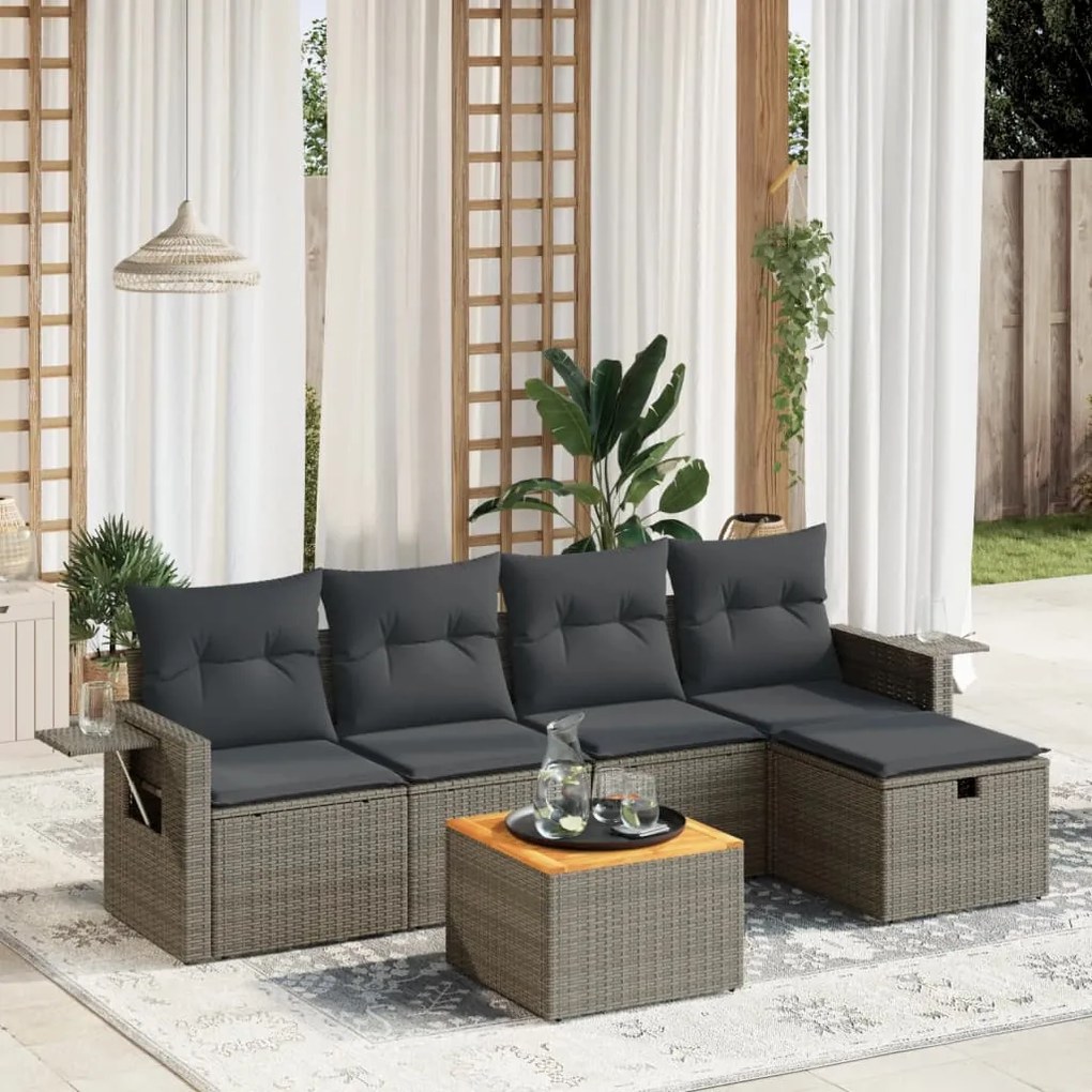 vidaXL 6 pcs conjunto sofás de jardim com almofadões vime cinzento