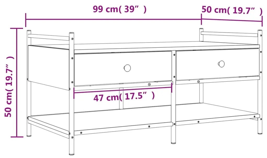 Mesa de centro 99x50x50 cm derivados de madeira cinzento sonoma