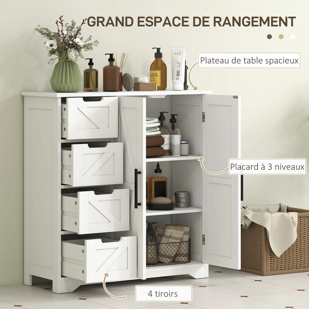 Móvel de cozinha, sala, casa banho, móvel de arrumação 81,2 x 30 x 83,8 cm, com 4 gavetas e 1 armário, para espaços reduzidos, branco