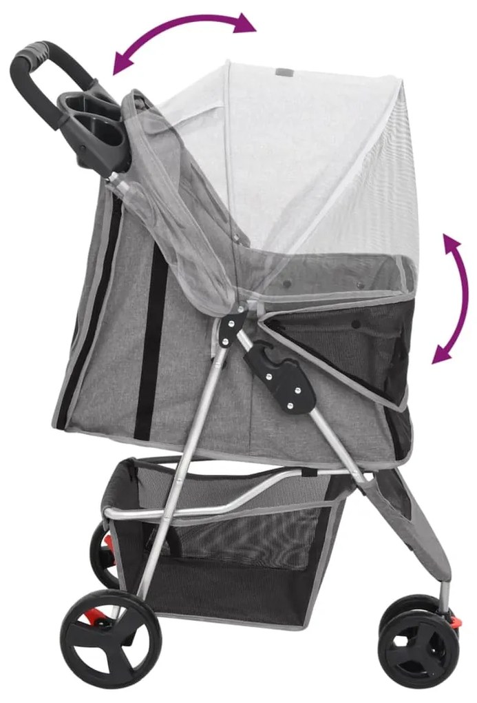Carrinho dobrável para cães 80x46x98 cm tecido oxford cinzento