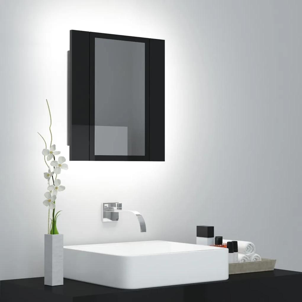 804954 vidaXL Armário espelhado casa de banho LED acrílico preto brilhante
