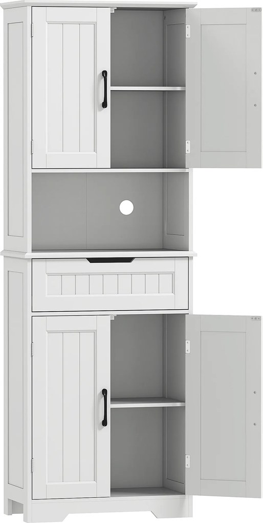 HOMCOM Armário Despenseiro de Cozinha 172 cm com Bancada Aberta, 4 Portas, Gaveta e 2 Prateleiras Ajustáveis, Branco | Aosom Portugal