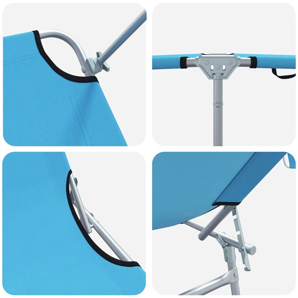 Espreguiçadeiras Dobráveis 2 pcs com Teto Azul Brilhante Tecido Oxford
