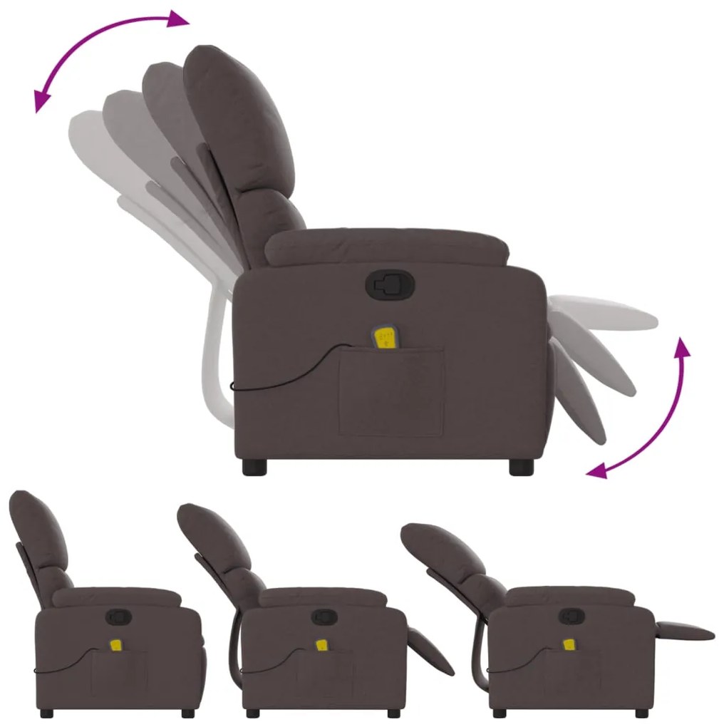 Poltrona de massagens reclinável tecido castanho-escuro