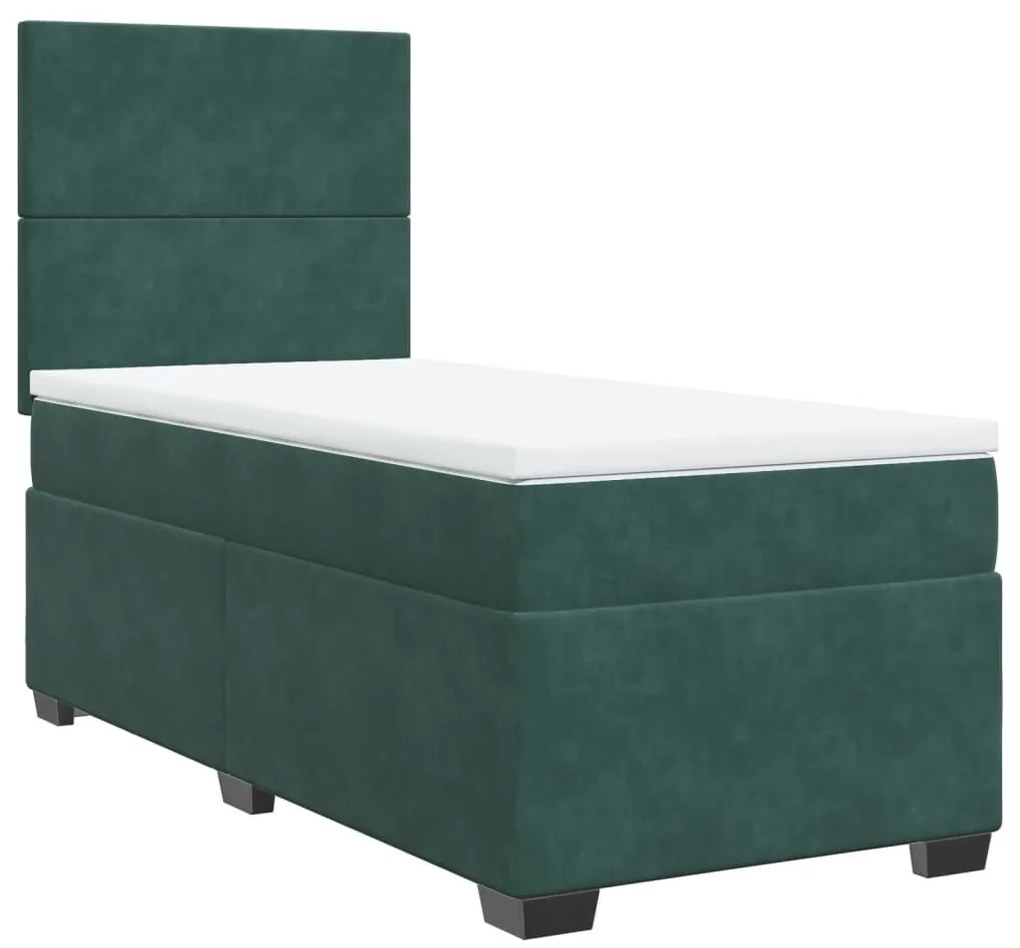 Cama com molas/colchão 90x200 cm veludo verde-escuro
