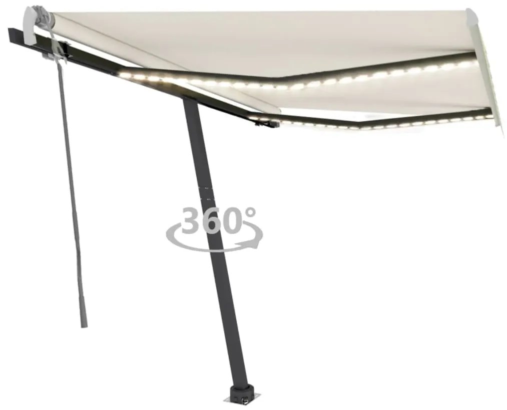 vidaXL Toldo retrátil manual com LED 350x250 cm cor creme