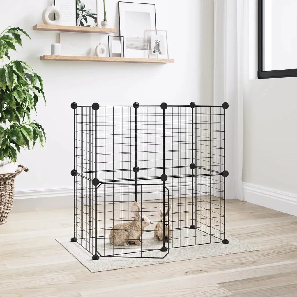 vidaXL Gaiola p/ animais de 12 painéis c/porta 35x35 cm aço preto
