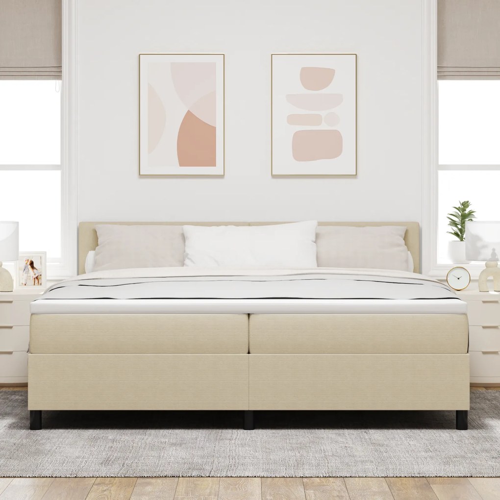 Cama Box Spring com Colchão Bege Claro 200x200 cm Tecido de Corduroy